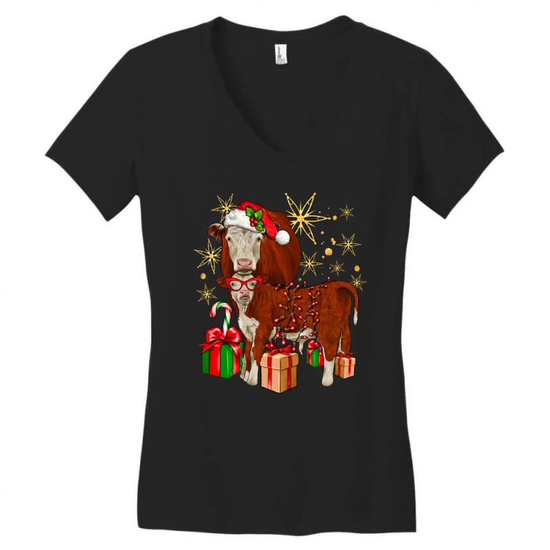 Christmas Hereford Women's V-Neck T-Shirt 5 Christmas Hereford Women's V-Neck T-Shirt - Image 3
