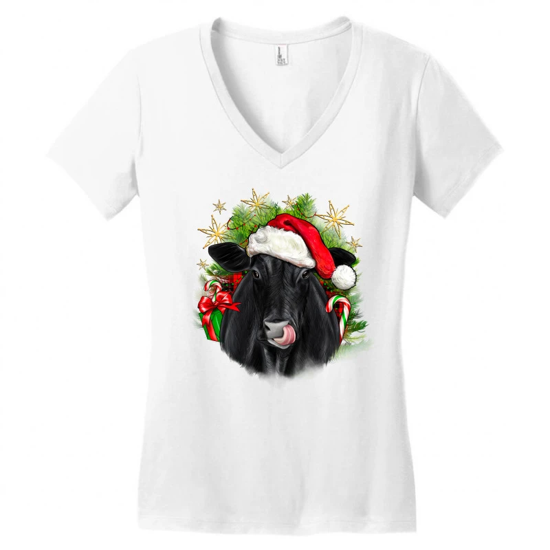 Christmas Black Angus Women's V-Neck T-Shirt 5 Christmas Black Angus Women's V-Neck T-Shirt - Image 3
