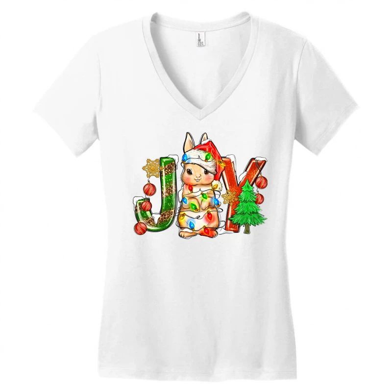 Joy Christmas Rabbit Women's V-Neck T-Shirt 5 Joy Christmas Rabbit Women's V-Neck T-Shirt - Image 3