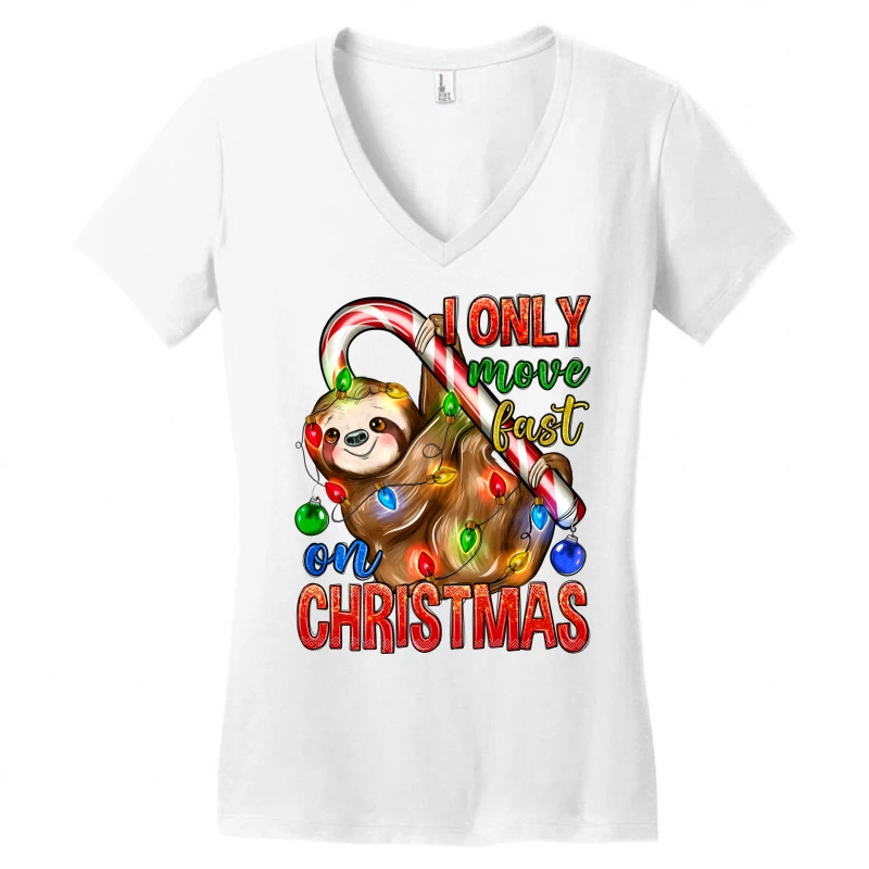 I Only Move Fast On Christmas Sloth Women's V-Neck T-Shirt 5 I Only Move Fast On Christmas Sloth Women's V-Neck T-Shirt - Image 3