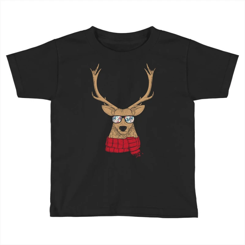 Awesome Christmas Reindeer With Cool Glasses Toddler T-shirt 3 Awesome Christmas Reindeer With Cool Glasses Toddler T-shirt