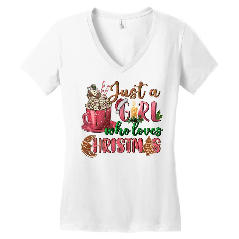 Pink Just A Girl Who Loves Christmas Women's V-Neck T-Shirt 5 Pink Just A Girl Who Loves Christmas Women's V-Neck T-Shirt - Image 3
