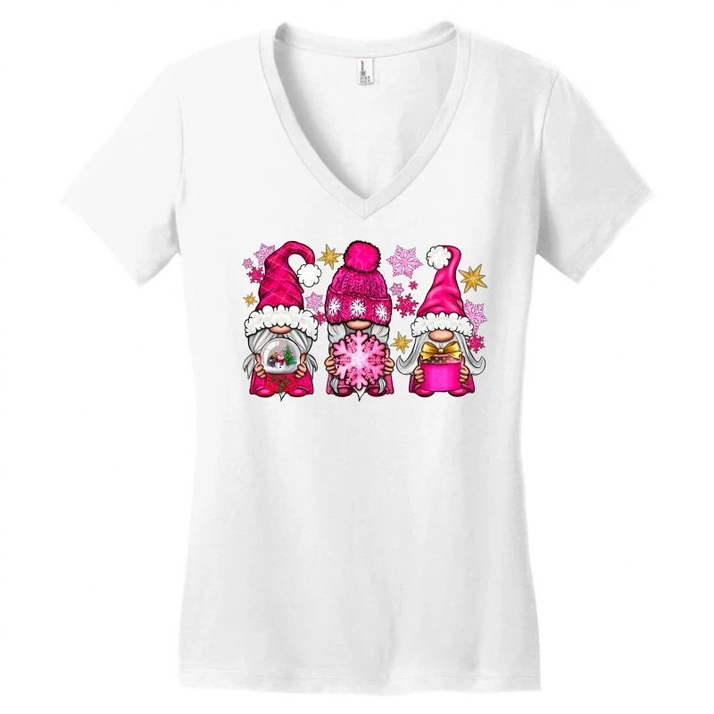 Pink Christmas Winter Gnomes Women's V-Neck T-Shirt 5 Pink Christmas Winter Gnomes Women's V-Neck T-Shirt - Image 3