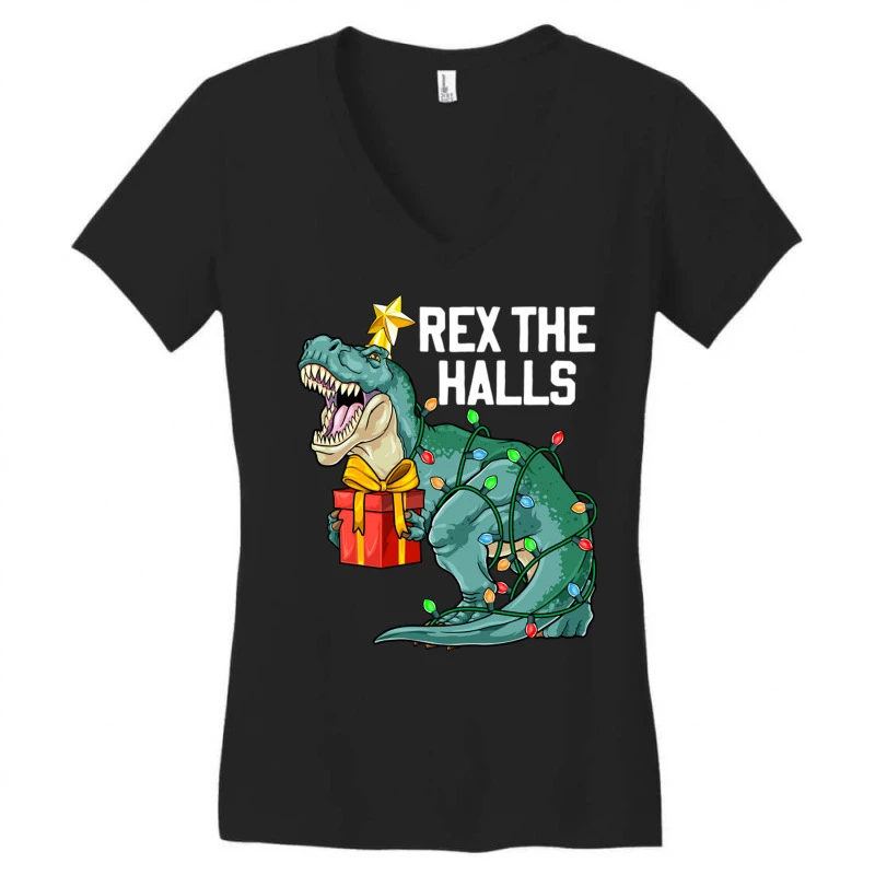 Christmas Dinosaur Rex The Halls Cute Boys Kids Tr Women's V-Neck T-Shirt 5 Christmas Dinosaur Rex The Halls Cute Boys Kids Tr Women's V-Neck T-Shirt - Image 3