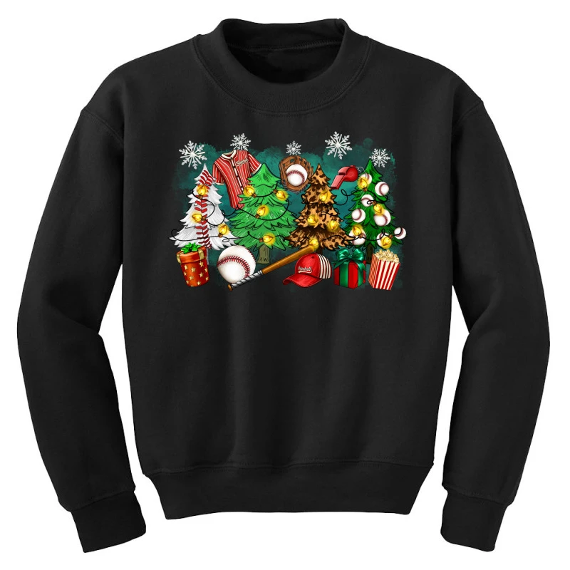 Christmas Trees With Baseball Youth Sweatshirt 5 Christmas Trees With Baseball Youth Sweatshirt - Image 3