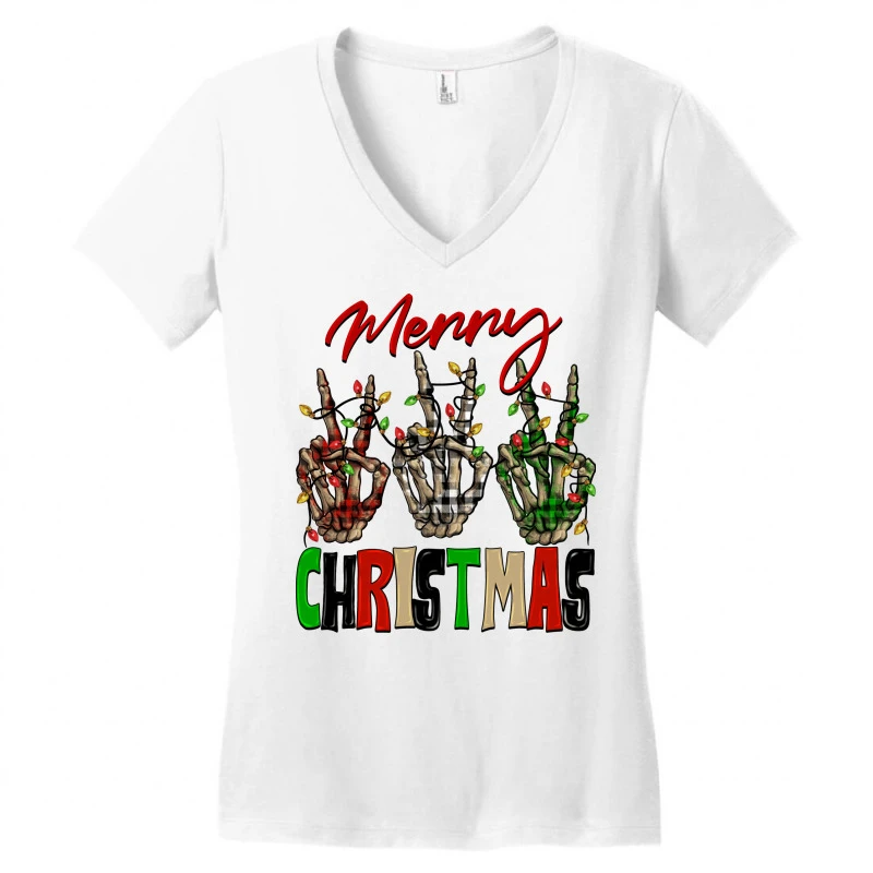 Merry Christmas Skeleton Hands Women's V-Neck T-Shirt 5 Merry Christmas Skeleton Hands Women's V-Neck T-Shirt - Image 3