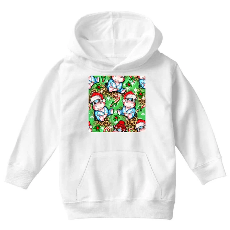 Christmas Cute Hippo Sitting Youth Hoodie 5 Christmas Cute Hippo Sitting Youth Hoodie - Image 3