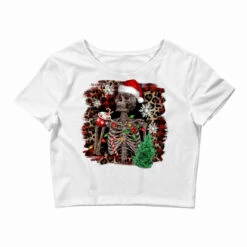Skeleton With Coffee Cup Christmas Crop Top