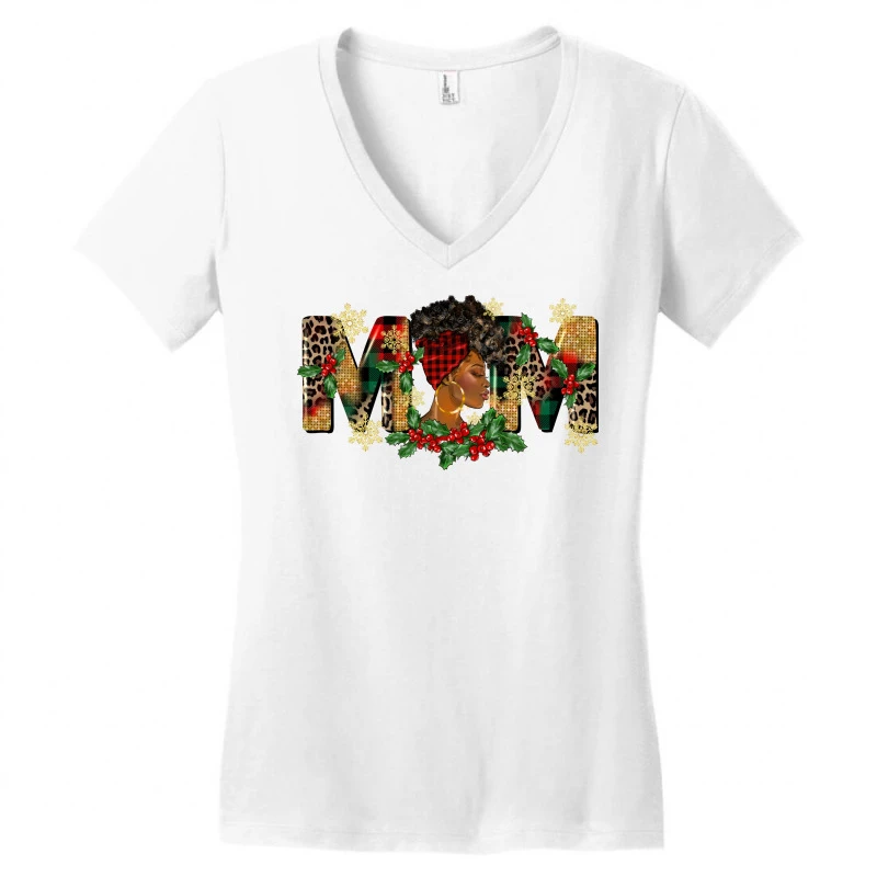 Afro Woman Christmas Mom Women's V-Neck T-Shirt 5 Afro Woman Christmas Mom Women's V-Neck T-Shirt - Image 3