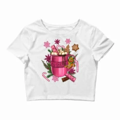 Pink Christmas Hot Chocolate Coffee Cup Crop Top