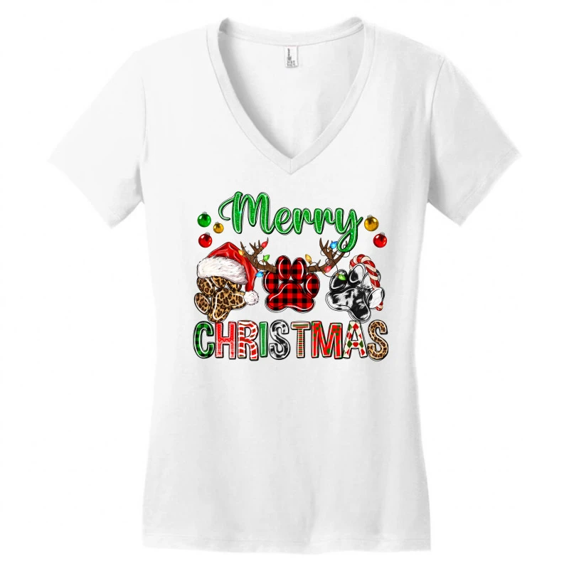Merry Christmas Paws Women's V-Neck T-Shirt 5 Merry Christmas Paws Women's V-Neck T-Shirt - Image 3