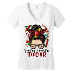 Messy Bun Christmas Teacher Women's V-Neck T-Shirt 9 Messy Bun Christmas Teacher Women's V-Neck T-Shirt -Deals T-Shirt Store pd.2526572797.72.25093566.s3.1 front white ffffff none x0y0 138 800x800 1