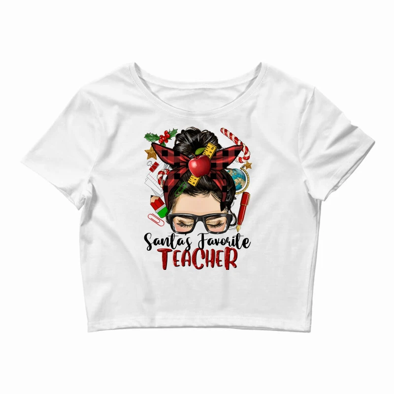 Messy Bun Christmas Teacher Crop Top 3 Messy Bun Christmas Teacher Crop Top