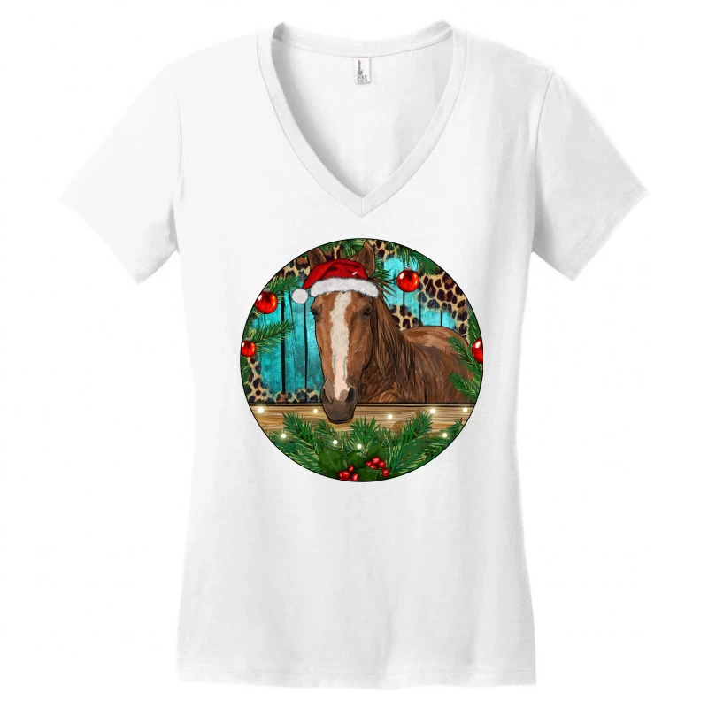 Brown Horse Christmas Women's V-Neck T-Shirt 5 Brown Horse Christmas Women's V-Neck T-Shirt - Image 3