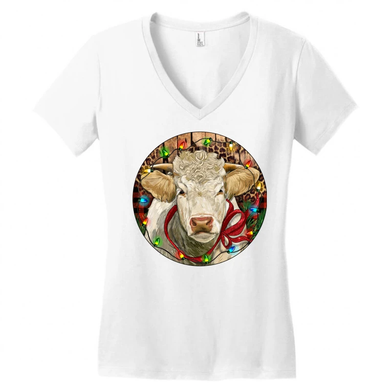 Charolais Heifer Christmas Women's V-Neck T-Shirt 5 Charolais Heifer Christmas Women's V-Neck T-Shirt - Image 3