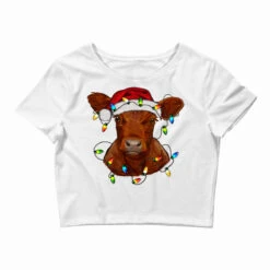 Christmas Baby Red Angus Calf With Lights Crop Top
