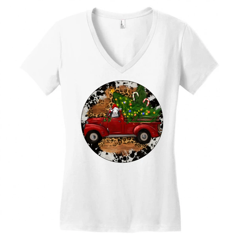 Farm Truck Christmas Women's V-Neck T-Shirt 5 Farm Truck Christmas Women's V-Neck T-Shirt - Image 3