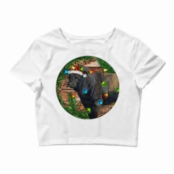 Black Angus Bull With Christmas Lights Crop Top