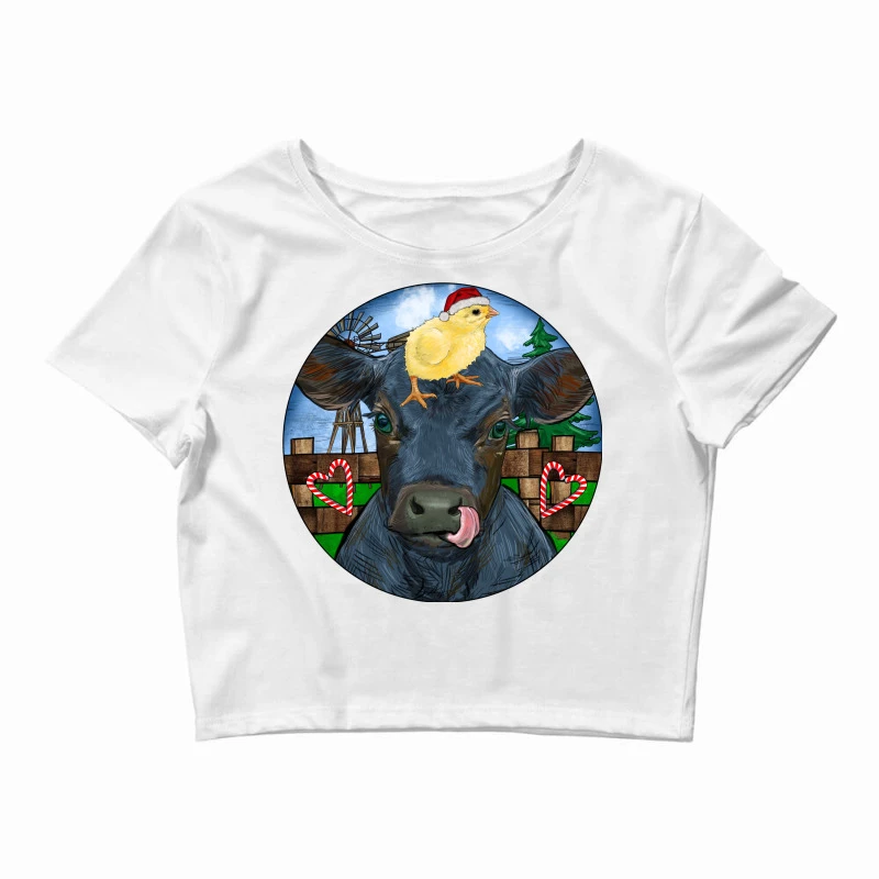 Black Angus Cattle With Santa Chick Christmas Crop Top 3 Black Angus Cattle With Santa Chick Christmas Crop Top