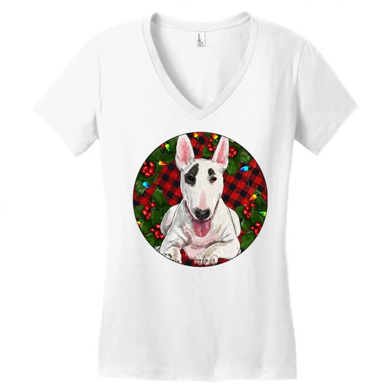 Christmas Bull Terrier Women's V-Neck T-Shirt 5 Christmas Bull Terrier Women's V-Neck T-Shirt - Image 3