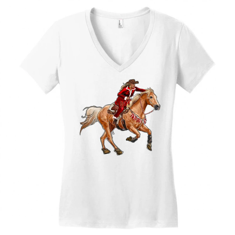 Western Christmas Cowgirl On The Horse Women's V-Neck T-Shirt 5 Western Christmas Cowgirl On The Horse Women's V-Neck T-Shirt - Image 3