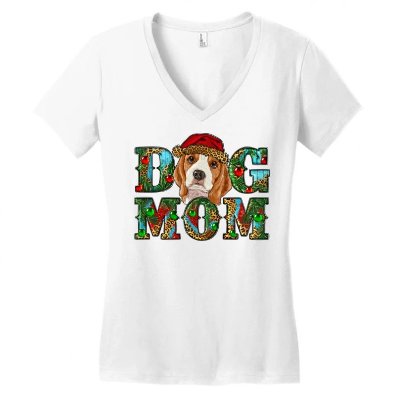 Christmas Beagle Dog Mom Women's V-Neck T-Shirt 5 Christmas Beagle Dog Mom Women's V-Neck T-Shirt - Image 3