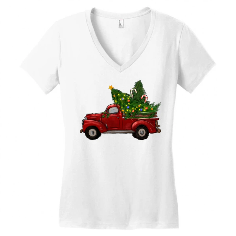 Christmas Trees With Truck Women's V-Neck T-Shirt 5 Christmas Trees With Truck Women's V-Neck T-Shirt - Image 3