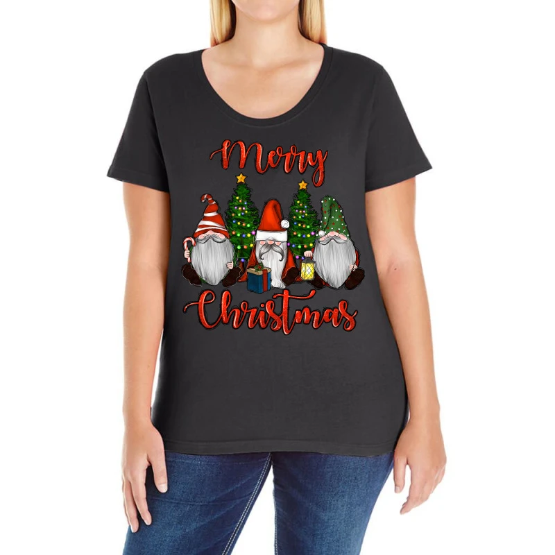 Merry Christmas Gnomes Ladies Curvy T-Shirt 3 Merry Christmas Gnomes Ladies Curvy T-Shirt
