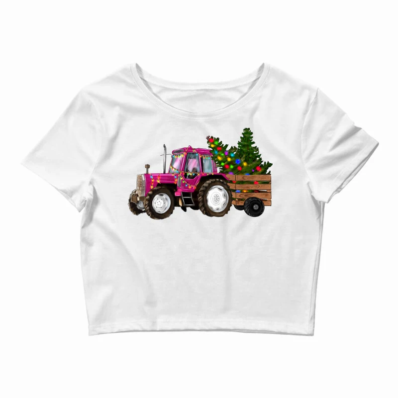 Pink Christmas Farm Tractor Crop Top 3 Pink Christmas Farm Tractor Crop Top