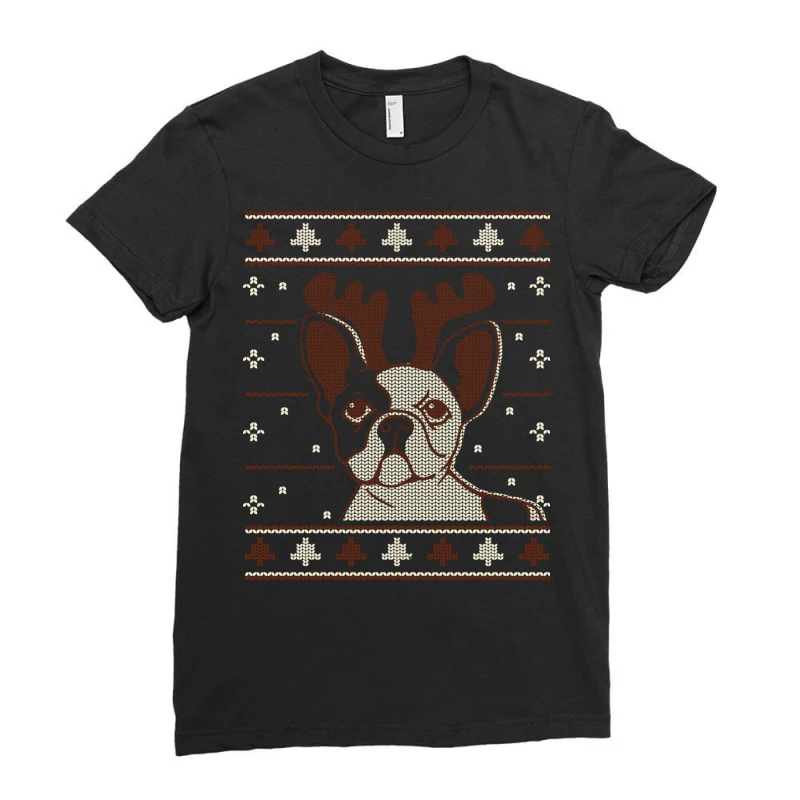 Ugly Christmas French Bulldog Puppy With Reindeer Ladies Fitted T-Shirt 5 Ugly Christmas French Bulldog Puppy With Reindeer Ladies Fitted T-Shirt - Image 3