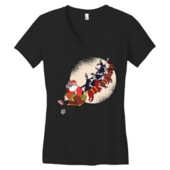 Santa Riding Reindeers Funny Christmas Xmas Matchi Women's V-Neck T-Shirt -Deals T-Shirt Store pd.2527027212.72.25095618.s3.1 front black ffffff none x0y0 138 800x800 1