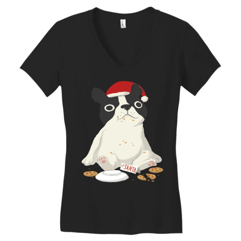 Santa English Bulldog Cookie Christmas Dog Lov Women's V-Neck T-Shirt 5 Santa English Bulldog Cookie Christmas Dog Lov Women's V-Neck T-Shirt - Image 3