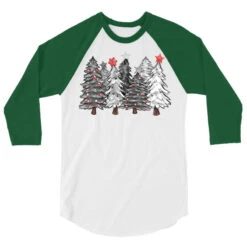 Black And White Christmas Trees With Lights 3/4 Sleeve Shirt -Deals T-Shirt Store pd.2527095460.33.25068711.s3.1 front white and kelly ffffff none x0y0 150 800x800 1