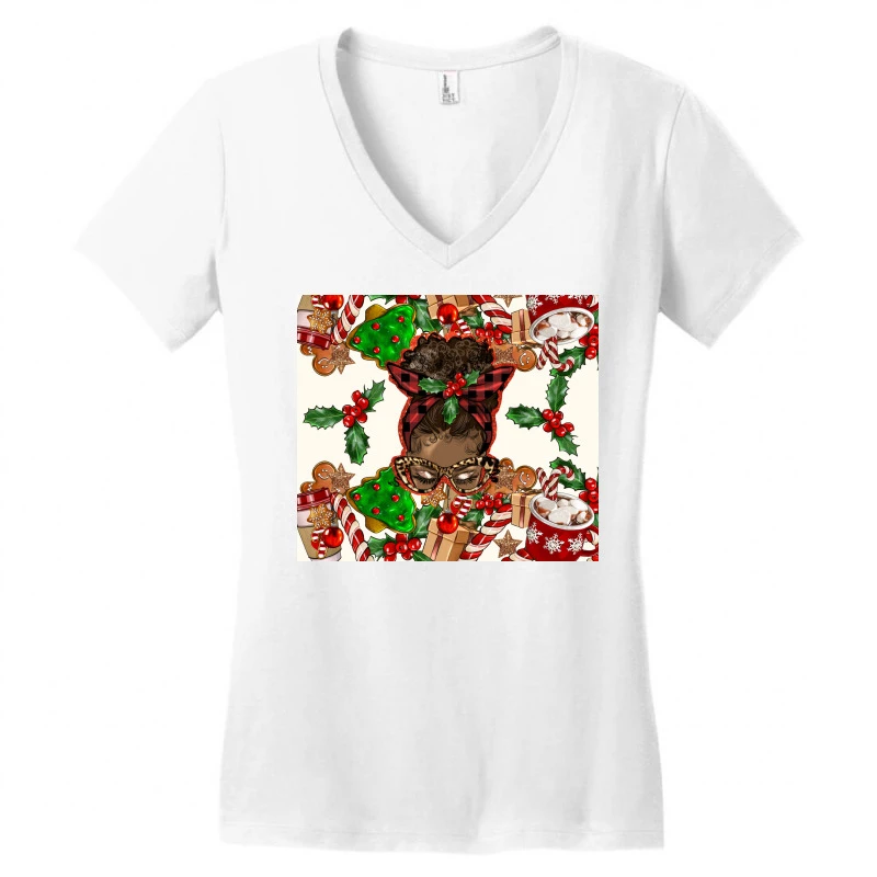 Afro Messy Bun Christmas Women's V-Neck T-Shirt 5 Afro Messy Bun Christmas Women's V-Neck T-Shirt - Image 3