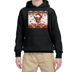 Merry Christmas Cow Youth Hoodie