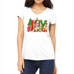 Joy Christmas Unicorn Women's V-Neck T-Shirt