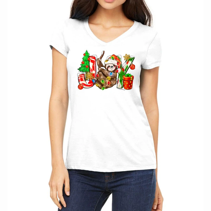 Joy Christmas Sloth Women's V-Neck T-Shirt 3 Joy Christmas Sloth Women's V-Neck T-Shirt