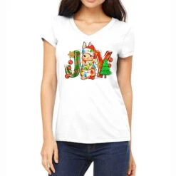 Joy Christmas Rabbit Women's V-Neck T-Shirt