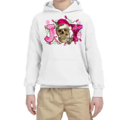 Pink Christmas Joy Skeleton Youth Hoodie