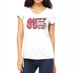 Pink Christmas Crocin' Around The Christmas Tree Women's V-Neck T-Shirt