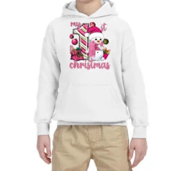 My 1st. Pink Christmas With Cute Snowman Youth Hoodie