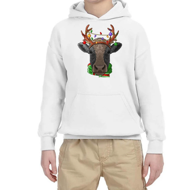 Cow Reindeer Antlers Cute Christmas Animal Xmas Ki Youth Hoodie 3 Cow Reindeer Antlers Cute Christmas Animal Xmas Ki Youth Hoodie