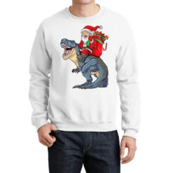 Christmas Dinosaur Santa Riding T Rex Merry Xmas B Crewneck Sweatshirt