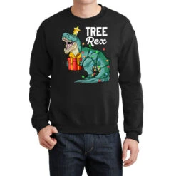 Christmas Dinosaur Tree Rex Cute Boys Kids Trex Xm Crewneck Sweatshirt