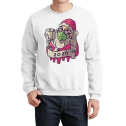 Christmas 2020 Santa Wearing Mask Funny Xmas Costu Crewneck Sweatshirt