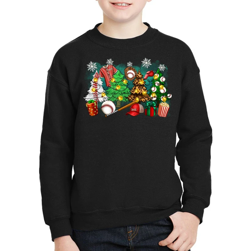 Christmas Trees With Baseball Youth Sweatshirt 3 Christmas Trees With Baseball Youth Sweatshirt