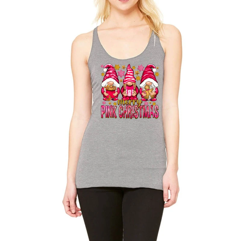 Merry Pink Christmas Gnomes Racerback Tank 3 Merry Pink Christmas Gnomes Racerback Tank