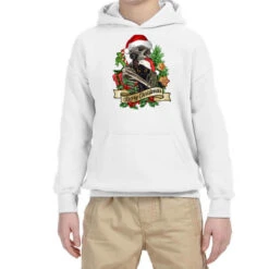Merry Christmas Skeleton With Black Cat Youth Hoodie