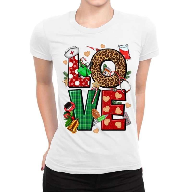 Love Nurse Christmas Ladies Fitted T-Shirt 3 Love Nurse Christmas Ladies Fitted T-Shirt