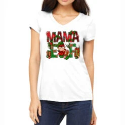 Mama Elf With Gift Christmas Women's V-Neck T-Shirt